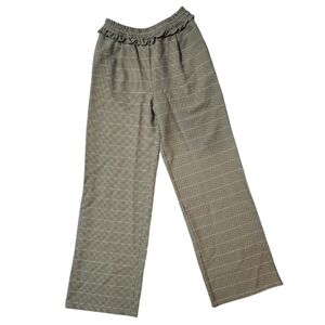 Topshop Wide Leg Houndstooth Ruffle Waist Pants Academia Preppy Career Corpcore